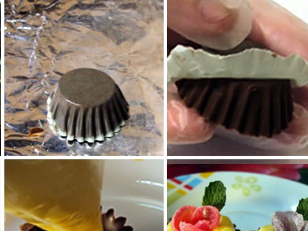 Cestinha de chocolate com trufa de laranja